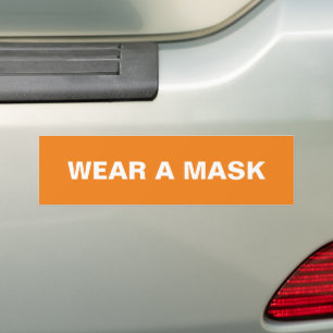 Wear a mask, orange white minimalist car bumper sticker