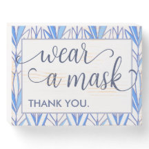Wear a Mask Powder Blue Elegant Leafy Wedding Sign