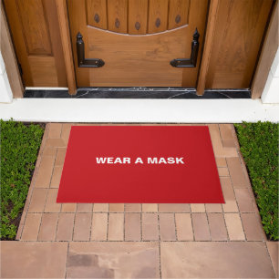 Wear a mask red custom text minimalist elegant doormat