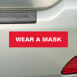 Wear a mask, red white minimalist car bumper sticker