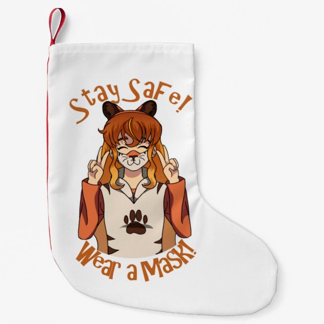 Wear a Mask! Small Christmas Stocking (Front)
