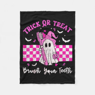 Wear a pink trick or treat brush teeth dental fleece blanket