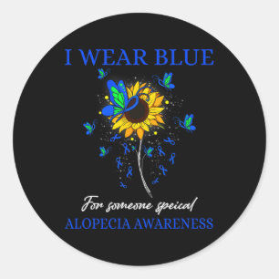 Wear Blue For Alopecia Awareness Sunflower Classic Round Sticker