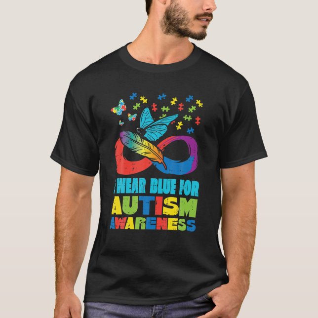 Wear Blue For Autism Awareness Butterfly Mum Dad M T-Shirt (Front)