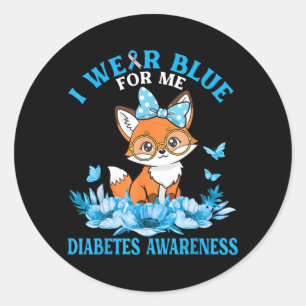 Wear Blue For Cute Fox With Flowers Diabetes Classic Round Sticker