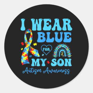Wear Blue for Son Autism Awareness Mum Dad Parents Classic Round Sticker