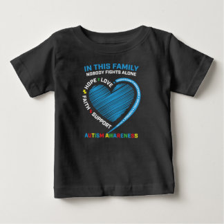 Wear Blue Heart Puzzle Piece Family Fight Autism Baby T-Shirt