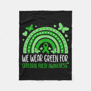 Wear Green Cerebral Palsy Awareness Rainbow Ribbon Fleece Blanket