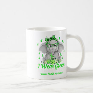 Wear Green For Mental Health Awareness Ribbon Elep Coffee Mug