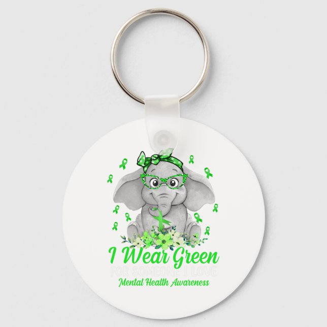 Wear Green For Mental Health Awareness Ribbon Elep Key Ring (Front)