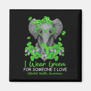Wear Green For Mental Health Awareness Ribbon Elep Magnet