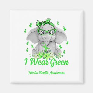 Wear Green For Mental Health Awareness Ribbon Elep Magnet