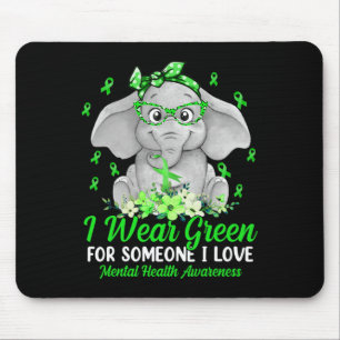 Wear Green For Mental Health Awareness Ribbon Elep Mouse Mat