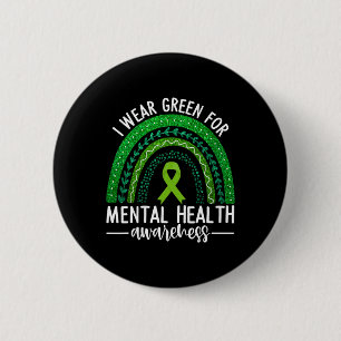 Wear Green For Mental Health Awareness Ribbon Rain 6 Cm Round Badge
