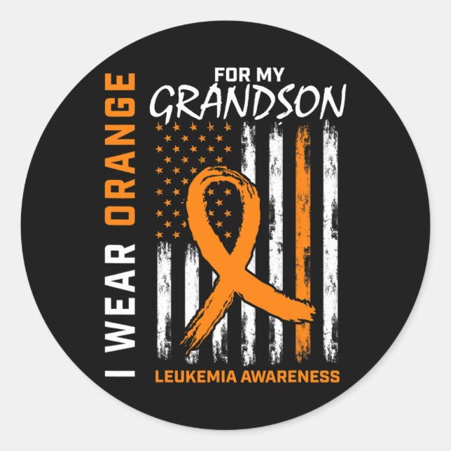 Wear Orange For Grandson Leukaemia Awareness Ameri Classic Round Sticker (Front)