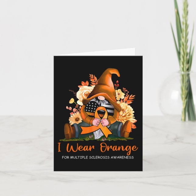 Wear Orange For Multiple Sclerosis Awareness Gnome Card (Front)