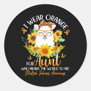 Wear Orange For My Aunt Ms Awareness Llama Sunflow Classic Round Sticker
