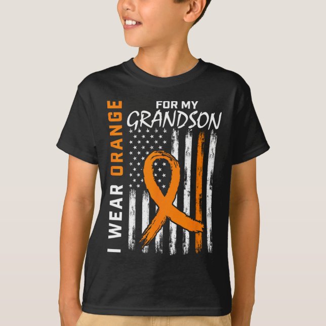 Wear Orange For My Grandson Leukaemia Cancer Aware T-Shirt (Front)