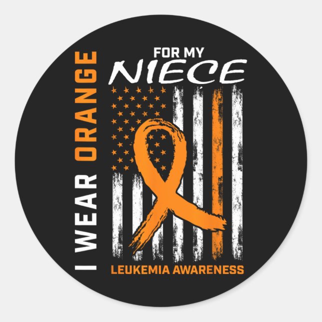 Wear Orange For My Niece Leukaemia Awareness Ameri Classic Round Sticker (Front)