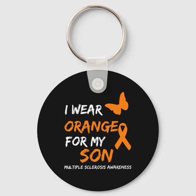 Wear Orange For My Son Multiple Sclerosis Ribbon  Key Ring (Front)