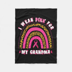 Wear Pink For My Grandma Groovy Breast Cancer Gran Fleece Blanket