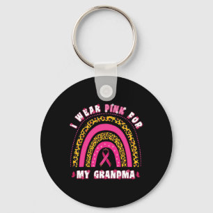 Wear Pink For My Grandma Groovy Breast Cancer Gran Key Ring