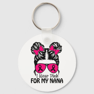 Wear Pink For My Nana Messy Bun Girls Toddler Pink Key Ring