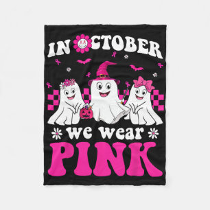 Wear Pink Groovy Ghost Halloween Breast Cancer Awa Fleece Blanket