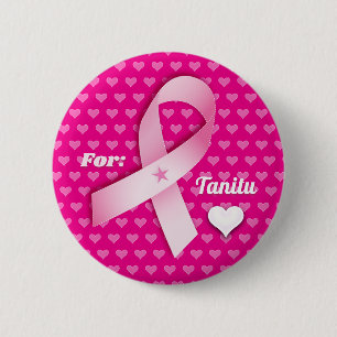 Wear Pink Ribbon & Hearts Breast Cancer Customise 6 Cm Round Badge