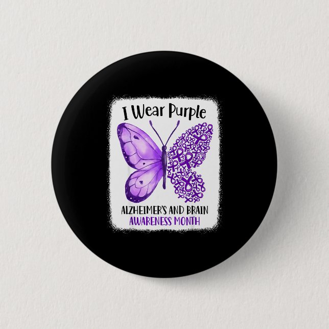 Wear purple alzheimer's and brain awareness month 6 cm round badge (Front)