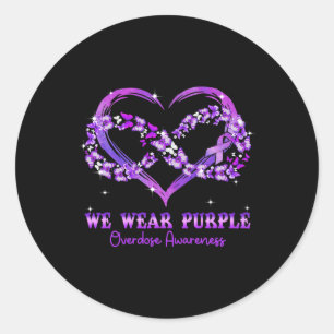 Wear Purple Butterfly Heart Overdose Awareness Classic Round Sticker
