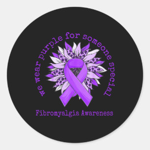 Wear Purple Fibromyalgia Awareness Sunflower Leopa Classic Round Sticker