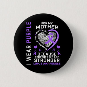 Wear Purple For Mum Lupus Awareness Ribbon Heart 6 Cm Round Badge
