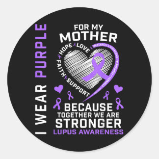 Wear Purple For Mum Lupus Awareness Ribbon Heart Classic Round Sticker