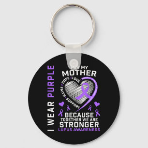 Wear Purple For Mum Lupus Awareness Ribbon Heart Key Ring