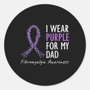 Wear Purple For My Dad Fibromyalgia Awareness Ribb Classic Round Sticker