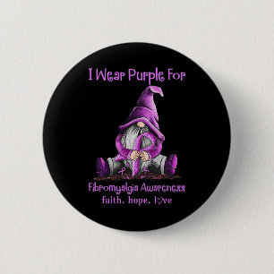 Wear Purple Gnomes Ribbon Fibromyalgia Awareness 6 Cm Round Badge