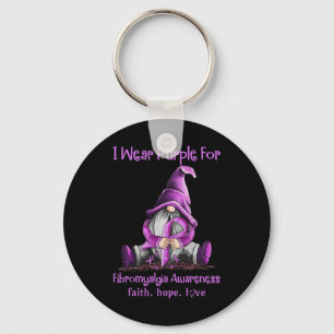Wear Purple Gnomes Ribbon Fibromyalgia Awareness Key Ring