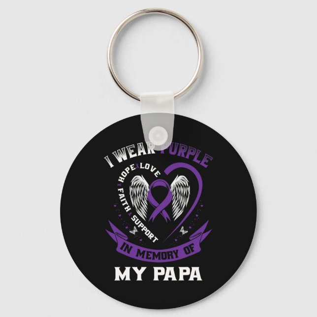 Wear Purple In Memory Of My Papa Pancreatic Cancer Key Ring (Front)