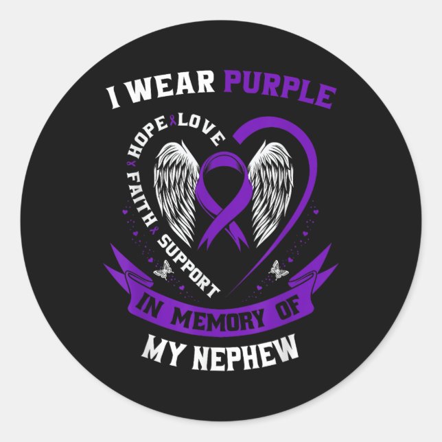 Wear Purple In Memory Of Nephew Pancreatic Cancer  Classic Round Sticker (Front)