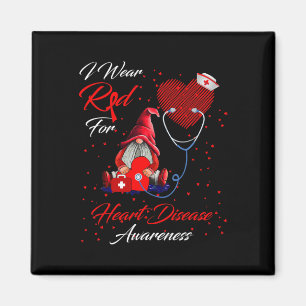 Wear Red For Heart Disease Awareness Ribbon Gnomes Magnet