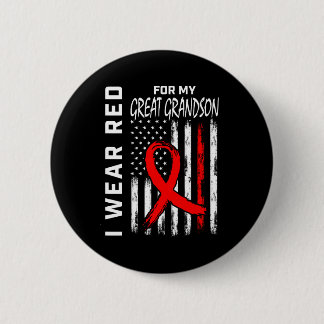 Wear Red Ribbon Great Grandson Heart Disease Aware 6 Cm Round Badge