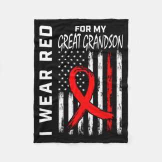 Wear Red Ribbon Great Grandson Heart Disease Aware Fleece Blanket