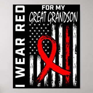Wear Red Ribbon Great Grandson Heart Disease Aware Poster