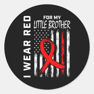 Wear Red Ribbon Little Brother Heart Disease Aware Classic Round Sticker