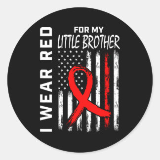 Wear Red Ribbon Little Brother Heart Disease Aware Classic Round Sticker