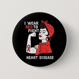 Wear Red To Fight Heart Disease Tee Heart Attack S 6 Cm Round Badge