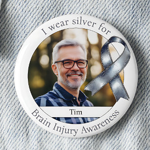Wear Silver for Brain Injury Awareness Photo 6 Cm Round Badge