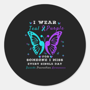 Wear teal &amp; purple prevention awareness classic round sticker