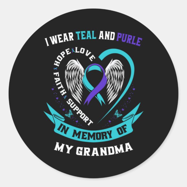 Wear Teal And Purple For My Grandma Suicide Awaren Classic Round Sticker (Front)